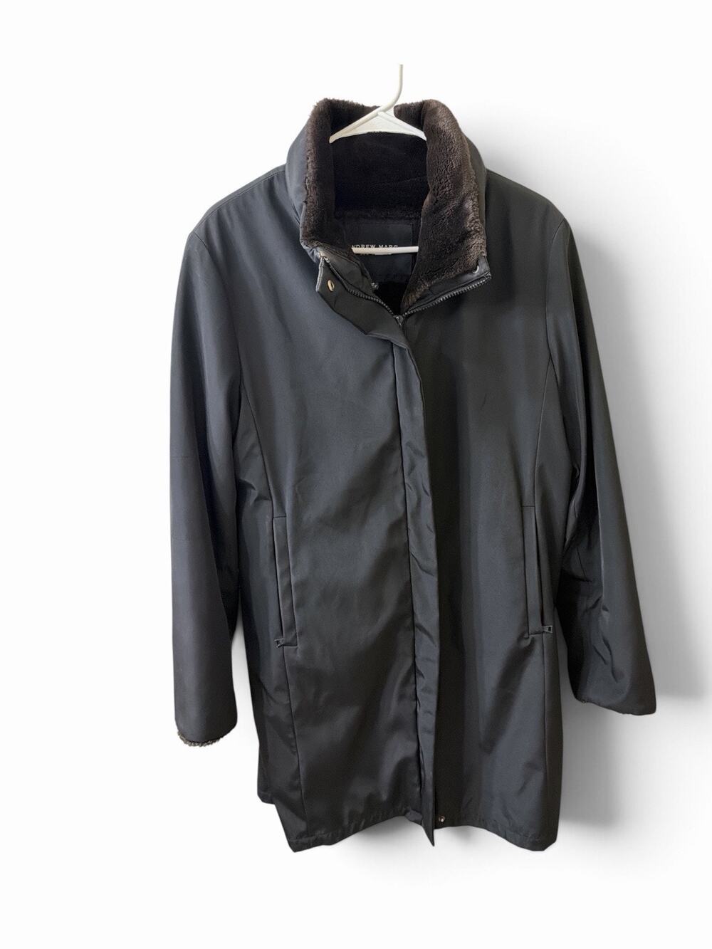 Andrew Marc New York Heavy Winter Jacket Mens Medium Faux Fur Hooded Coat